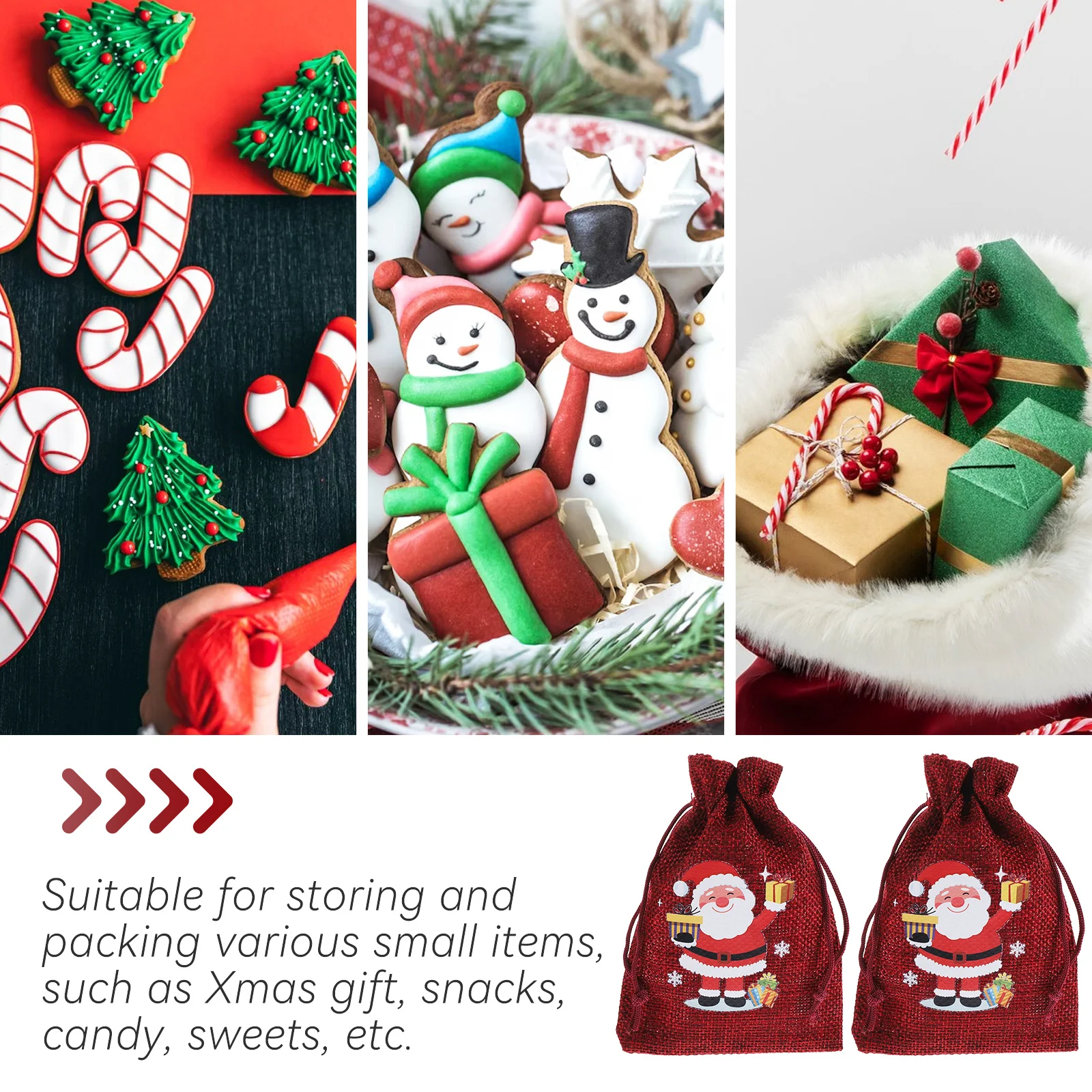 

10Pcs Christmas Candy Bags Drawstring Gift Pouches for Xmas Treats Party Favors Snacks Jewelry Storage Bag Christmas Gift Bags