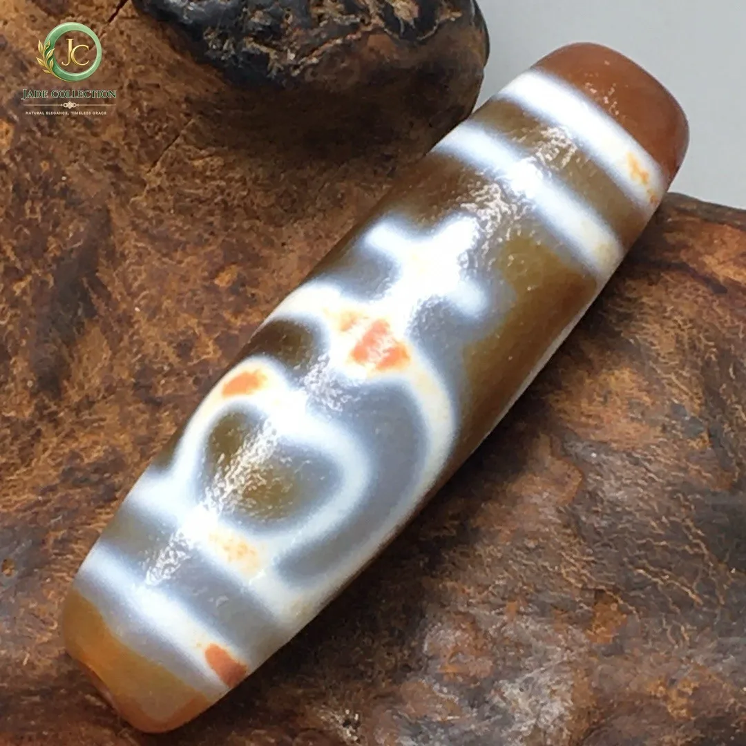 Unique Tibetan Old Oily Agate DZI Aquarius Bead Amulet 38mm S0627