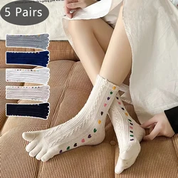 5 Pairs 5 Finger Socks Women Cotton 3D Jacquard Vintage Love Colorful Soft Elastic Sweat-Absorbing Invisible Toe Socks Fashions