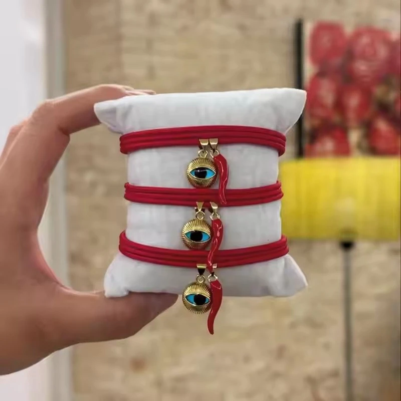 5 قطع مصنوعة يدويًا قابلة للتعديل متعددة الطبقات سوار معصم بتصميم عين تركية وفلفل حار للنساء والرجال إكسسوارات حبل مجوهرات #5