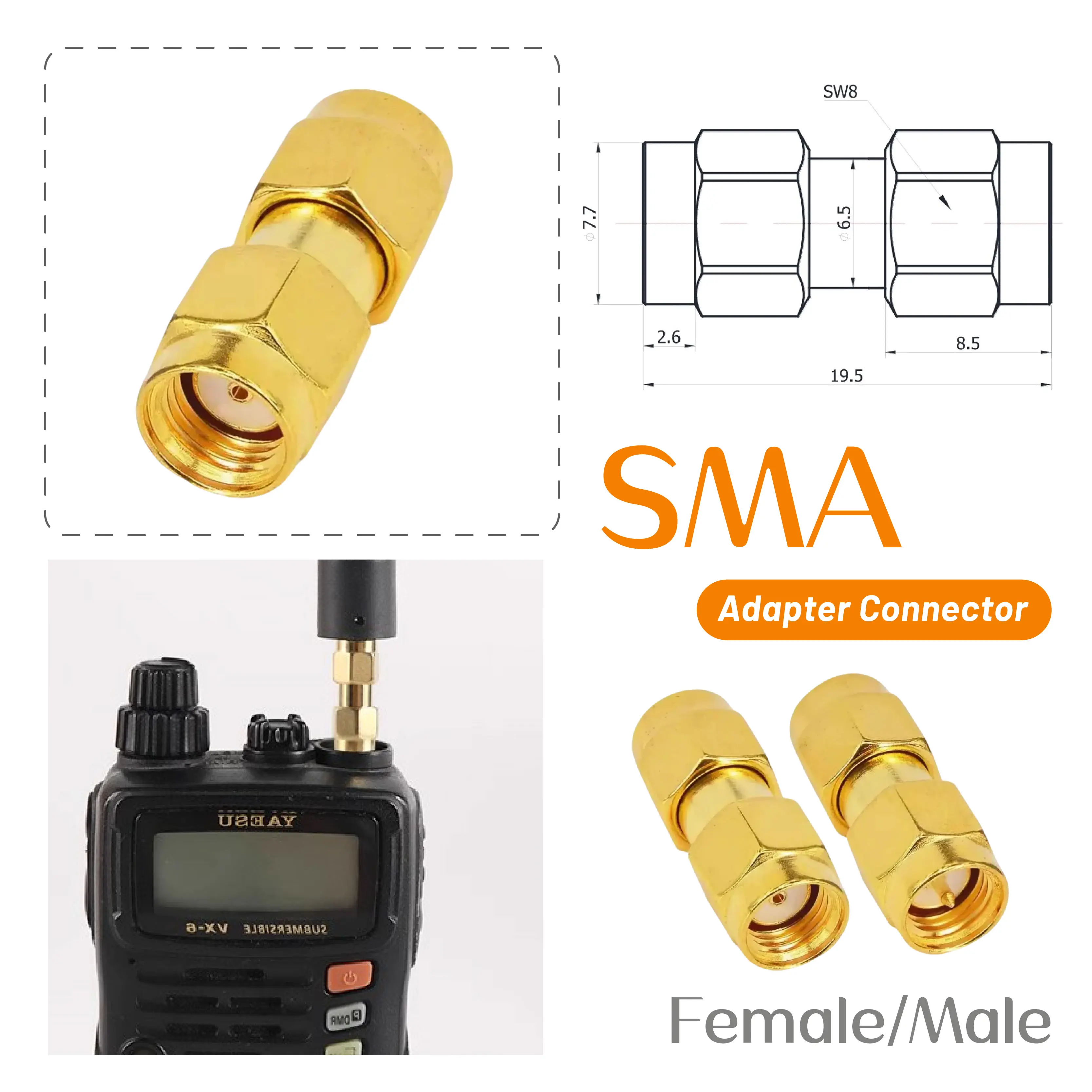 

SMA Male To Male Connector RF Coaxial Coupler Adapter Extender Join Plug for WiFi Antenna