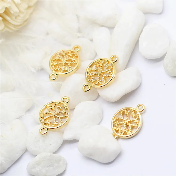 10PCS 9x13MM 14K Gold Farbe Überzog Messing Runde Blume Verbinden Charms Ohrringe Stecker Schmuck Machen diy liefert Erkenntnisse