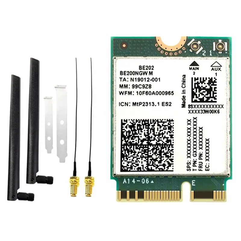 Exquisite-BE202 Wifi7 Card +2X8db Antenna 2.4/5/6G Tri-Band 5374M Gigabit Wireless Wifi Network Card Bluetooth 5.4