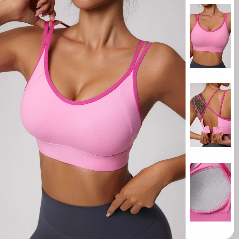 Women Shockproof Fitness Gym Crop Tops Running Pilates Bralette Cross Back Vest Push Up Sport Bras Workout Underwear Yoga Bra