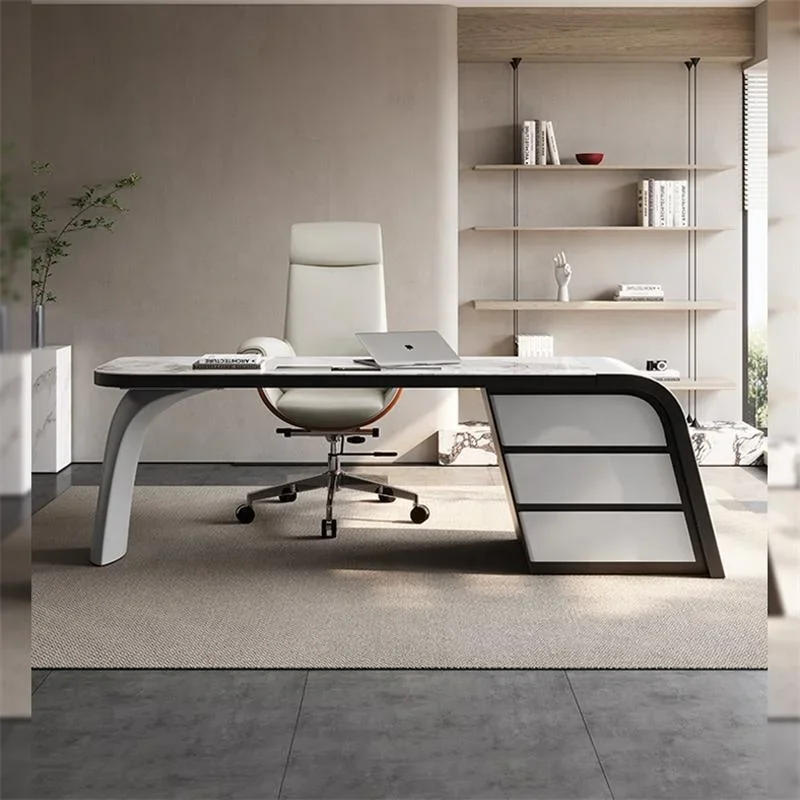 Luxury Sintered Stone Office Executive Desk Special-shaped Home Office Table modern Boss Table With Drawer furniture