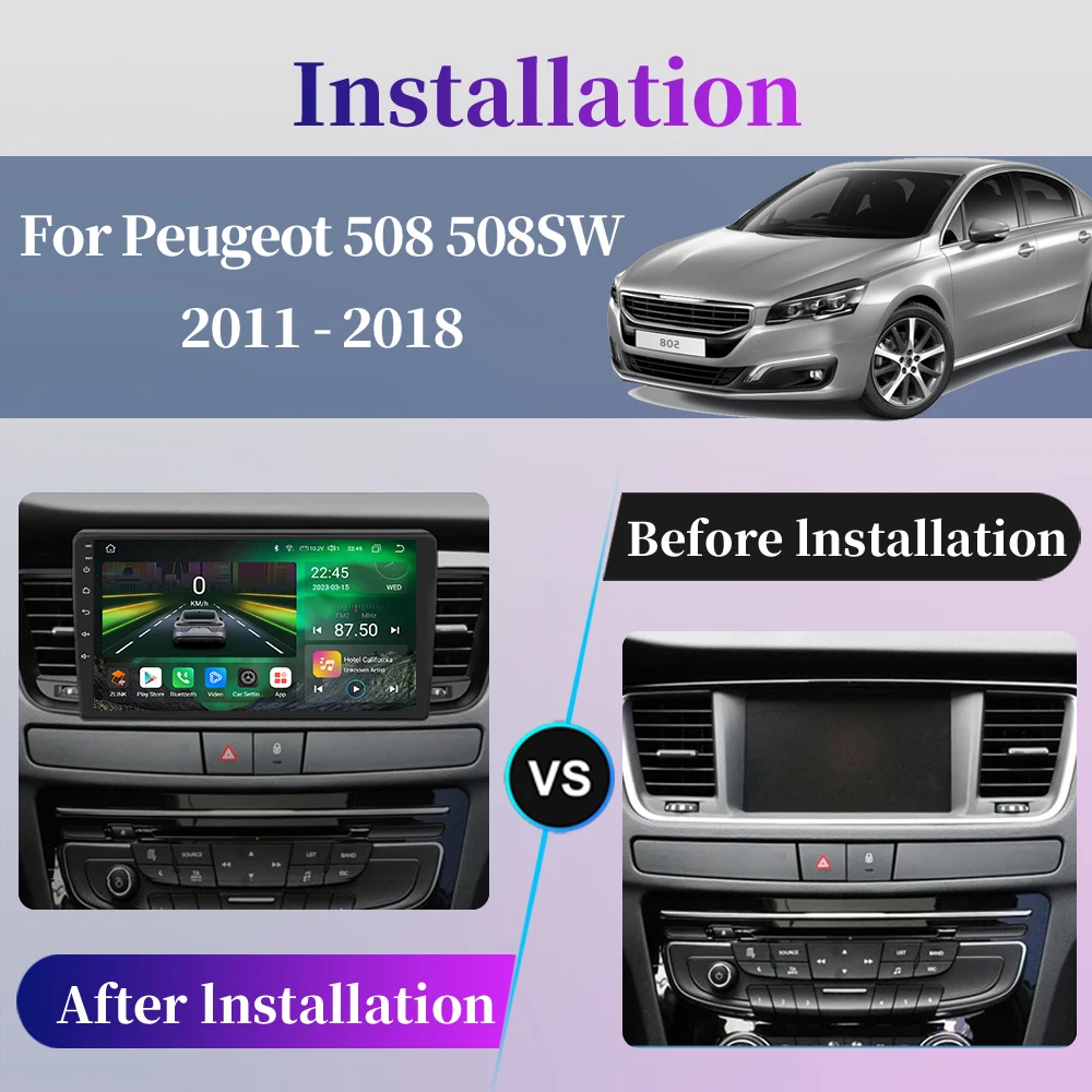 Pour Peugeot 508 508SW 2011 2012 2013 2014 2015 2016 2017 2018 Autoradio Android Multimédia Lecteur Vidéo Navigation GPS Carplay QLED Écran Tactile Auto Stéréo