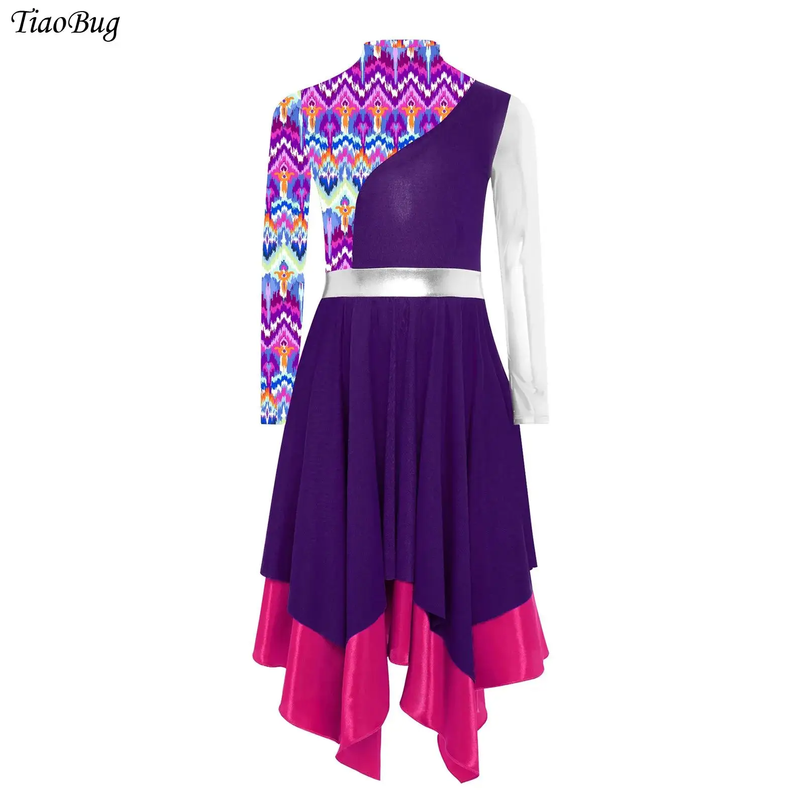 

Girls Liturgical Praise Dance Dress Long Sleeve Irregular Ballet Lyrical Dance Wear Christian Worship Church Choir Performance