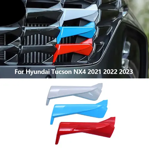 Imagen 1 del producto Para Hyundai Tucson NX4 2021 2022 2023 embellecedor de rejilla delantera de coche híbrido cubierta de tira deportiva 3 uds accesorios adhesivos 3D