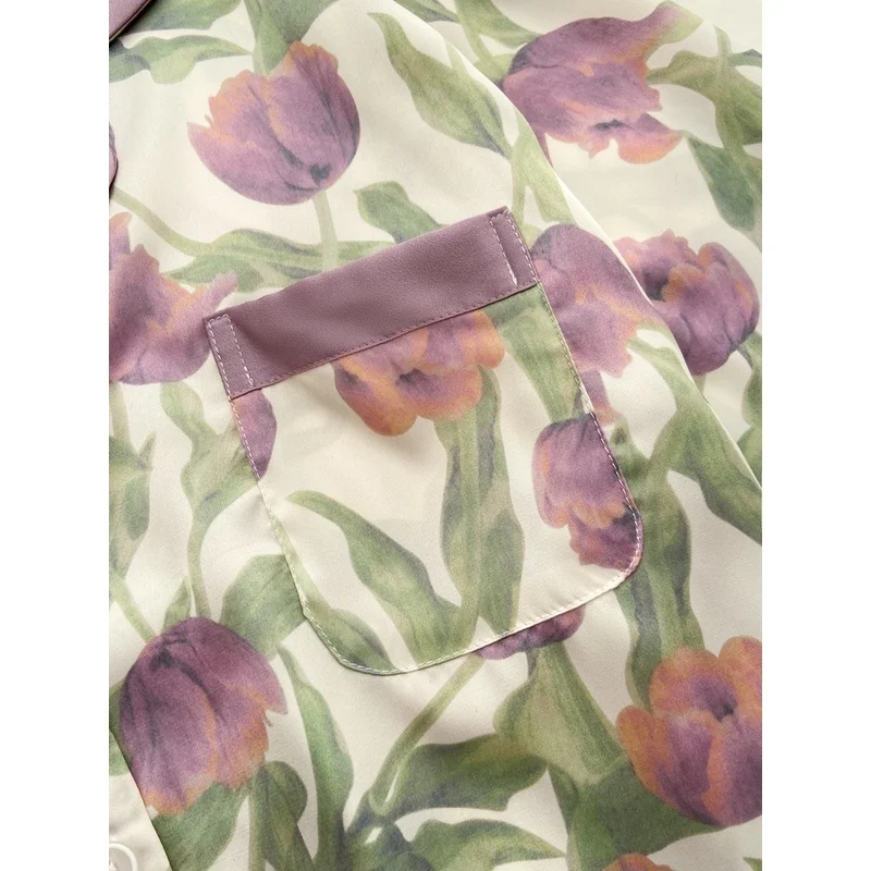 Tulip Print Pyjama Vrouwen Zoete Toevallige Pyjama Set 2023 Nieuwe Lente En Herfst Lange Mouwen Suits Kan Gedragen Worden out Nachtkleding