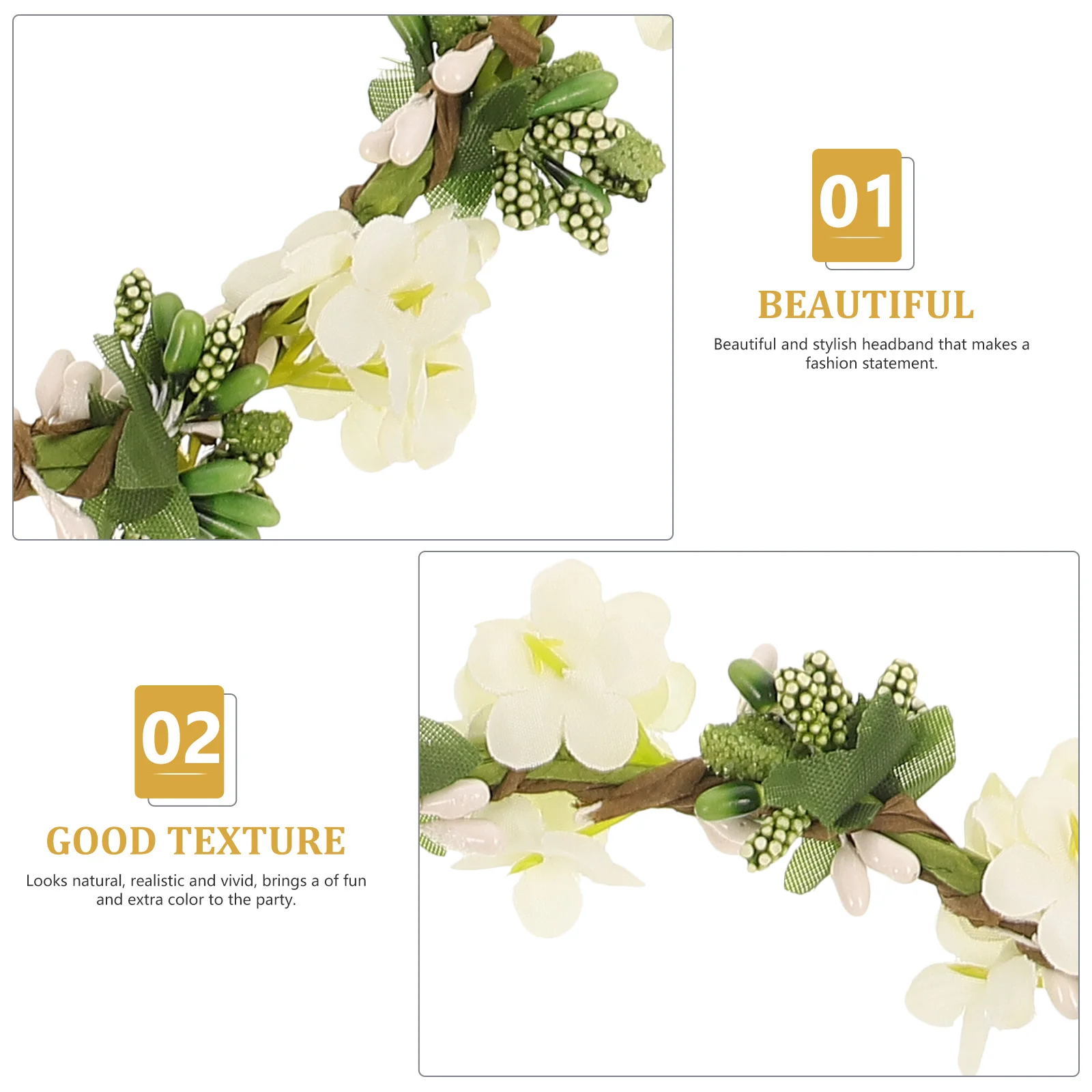 

White Wedding Floral Headdress Headband Adjustable Ribbon Flower Crown Bridal Hair Accessories Bridesmaid Elegant Design