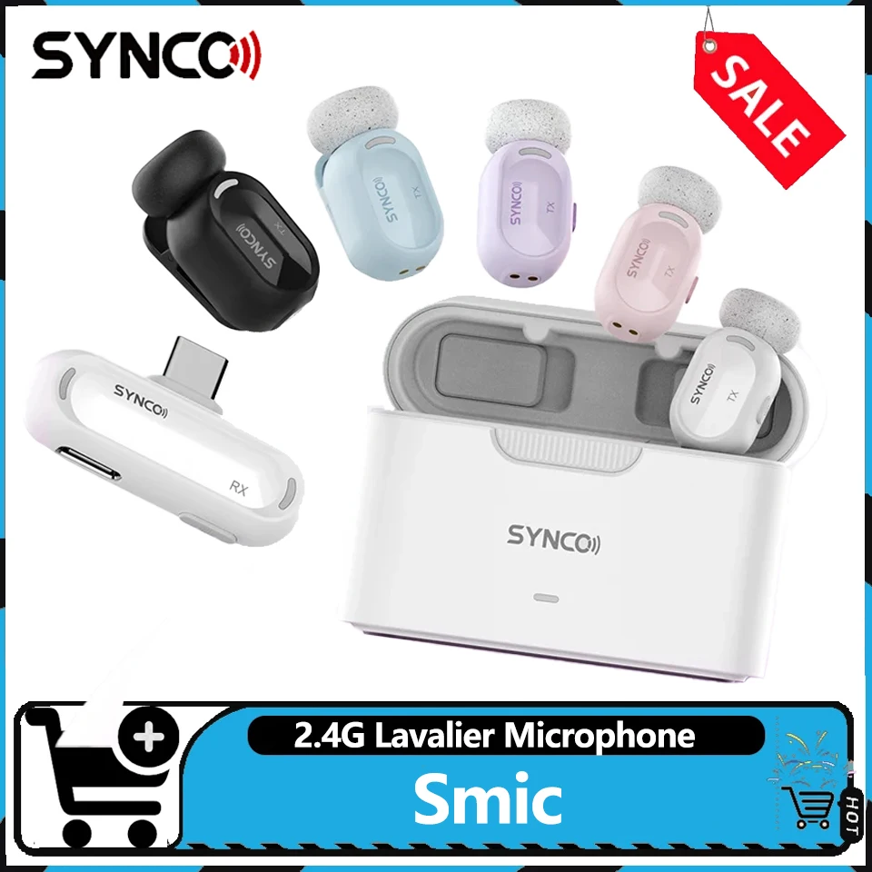 SYNCO Smic 2.4G Wireless Microphone Lavalier Microphone for Live Streaming with One-Click Ai Noise-Cancellation