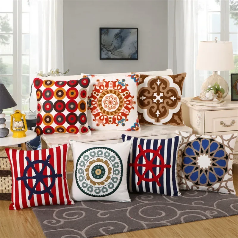 

45x45cm Cotton Classic Ethnic Style Embroidery Sofa Cushion Cover Home Living Room Autumn Decoration Pillowcase