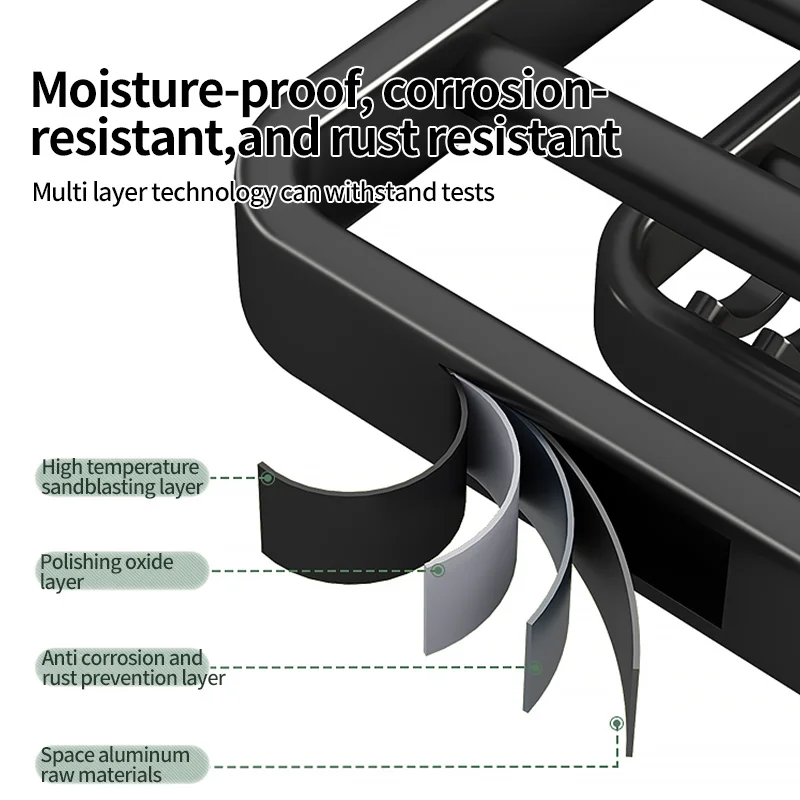 Space aluminum bathroom storage rack wall mounted towel rack black non perforated toilet towel rack toilet