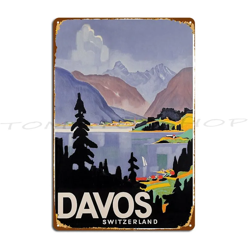 Davos Switzerland Vintage Travel Poster Metal Sign Bar Bar Vintage Home Customize Tin Sign Poster