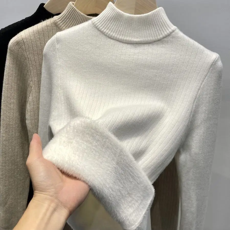 Women's sweater Autumn winter 2024 new loose women's sweater with fleece and thick knit base