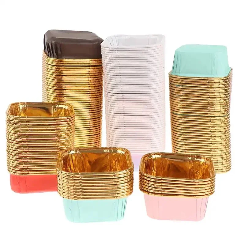50 Stück 6,5 x 3,5 cm quadratisches Cupcake-Papier, ölbeständig, Chiffon-Rolle, Kuchenbecher, Backen, Muffin, Hochtemperatur-Etuiform