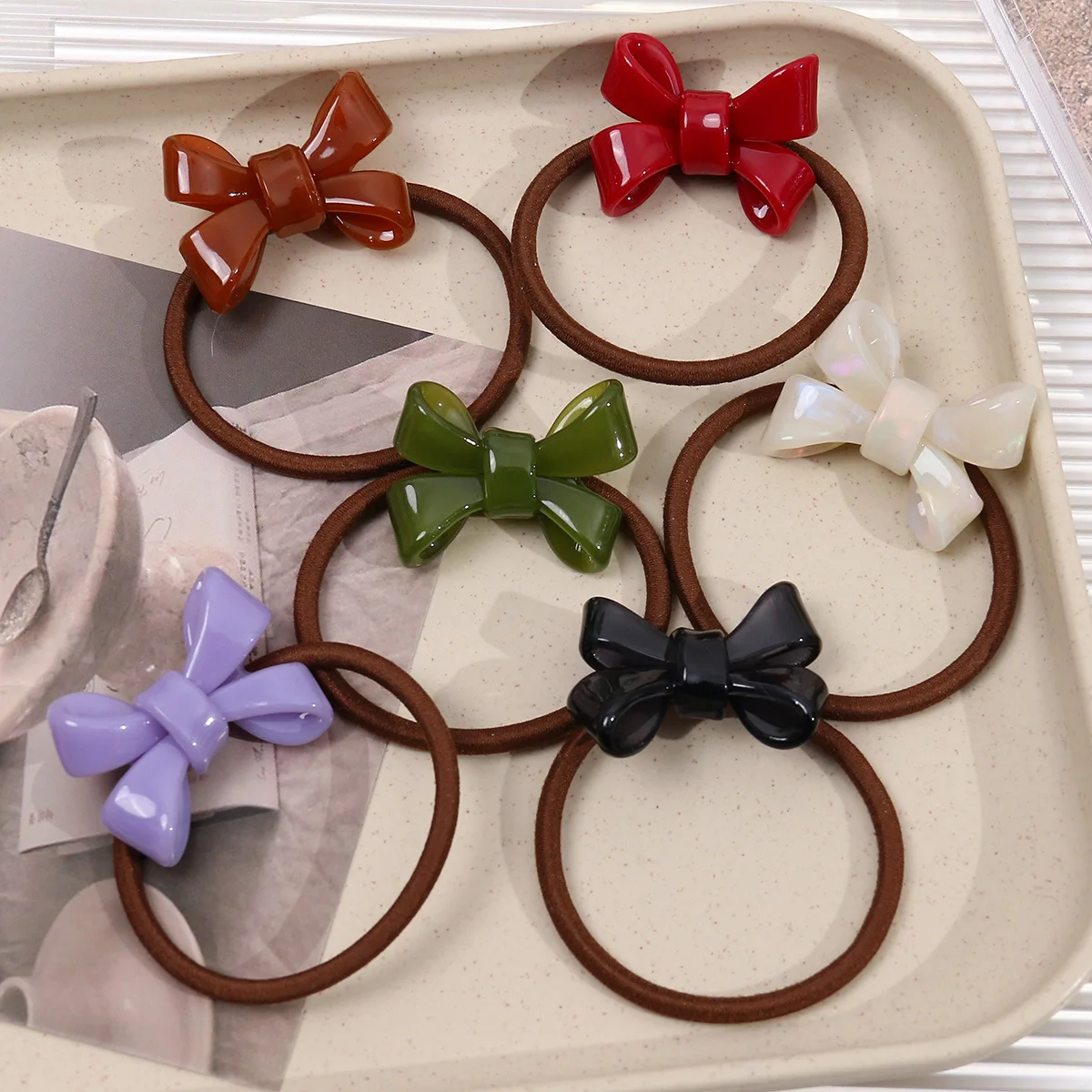 5pcs Gentle korean style chill hair ties for women cute hair accessories for girls bow female barrettes