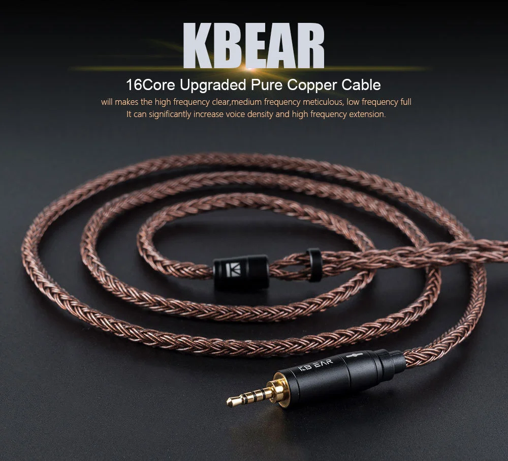 KBEAR 16 Core Reinem Kupfer Kopfhörer Kabel 2PIN/MMCX/QDC Earbuds Connector Verwenden Für KZ EDX ZSN PRO BLON BL-03 KBEAR KS1 Kopfhörer – Detail 1