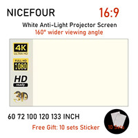 NICEFOUR Anti-Light Reflective Portable Projector Screen White Grid 16:9 Projection Cloth Fabric for Home 60 72 100 120 133 Inch