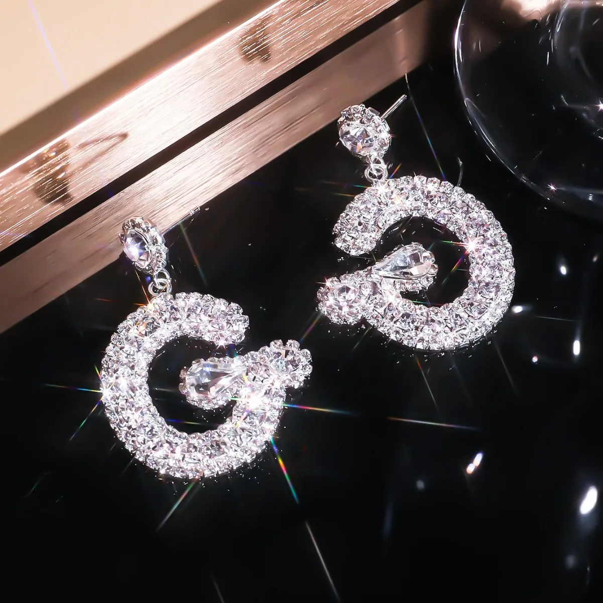 Exquisite Luxury Shiny Rhinestone Earrings Women, Letter G Fashion Ear Jewelry temu Source