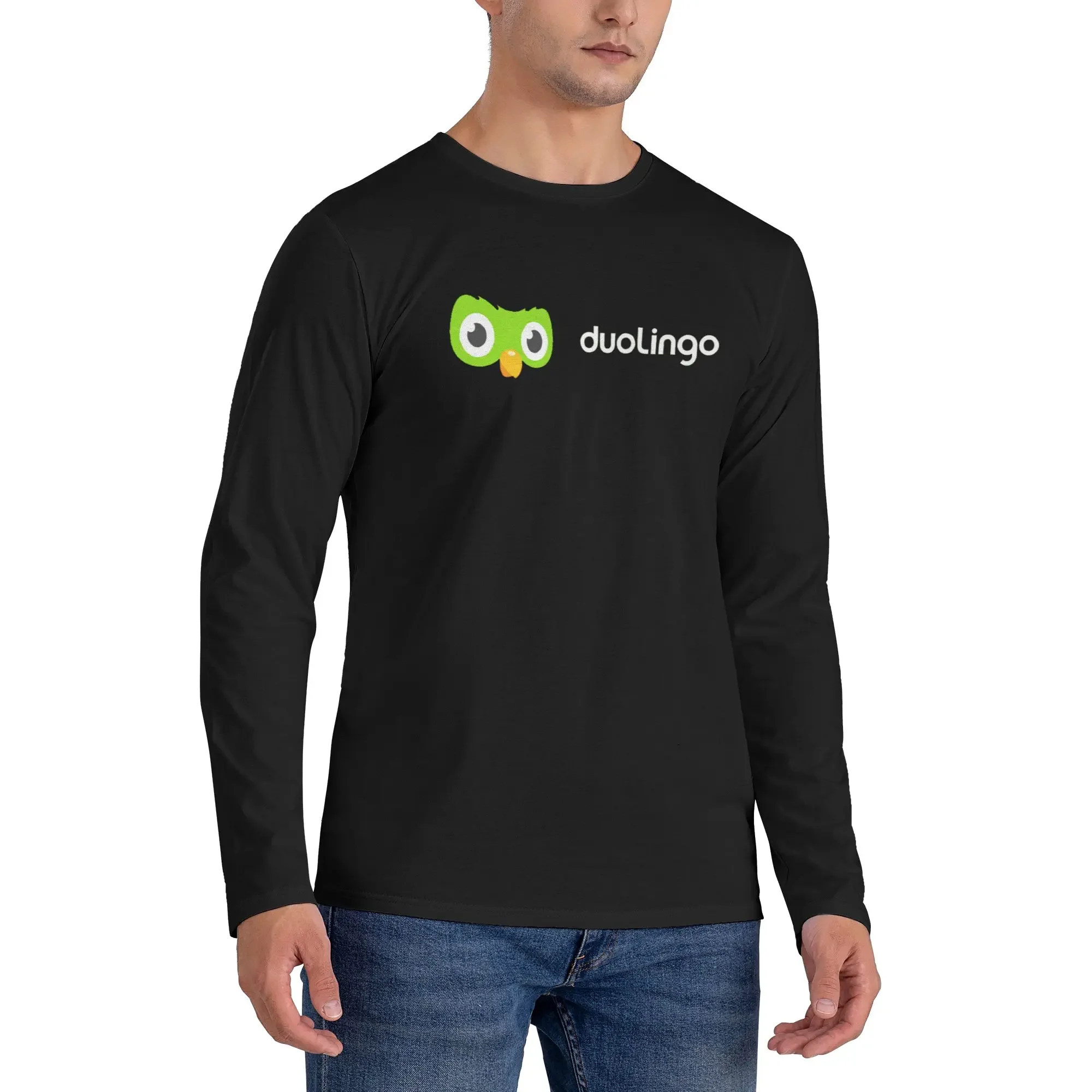 

Duolingo Owl Duo Men's Long Sleeved T-shirt Casual Round Neck T shirts Spring and Autumn Men tops