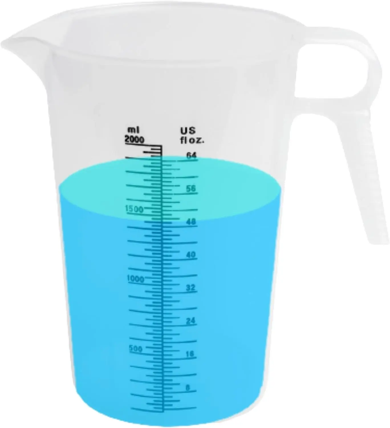 

64oz Measuring Pitcher, Plastic, Multipurpose for Oil, Chemicals, Pool and Lawn - Ounce and mL Increments