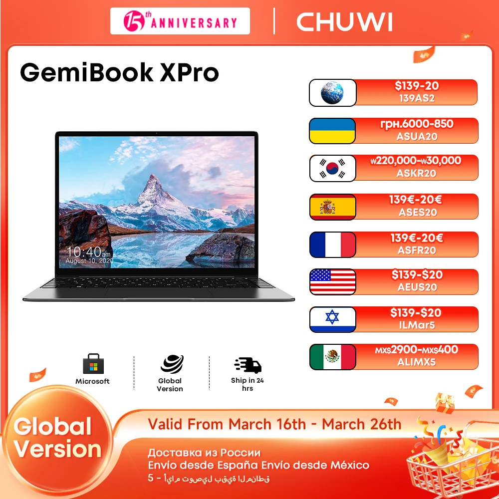 CHUWI GemiBook XPro Laptop 8GB LPDDR5 256GB SSD Intel N100 UHD Graphics for 12th Gen 14.1'' FHD 1920*1080 Windows 11 Laptops