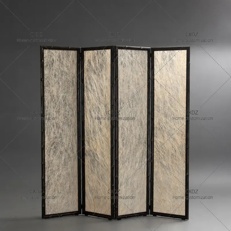 Red Bamboo Screen Partition Folding Mobile Light Luxury Removable Banana and Hemp Shading Curtain New Chinese Style Room