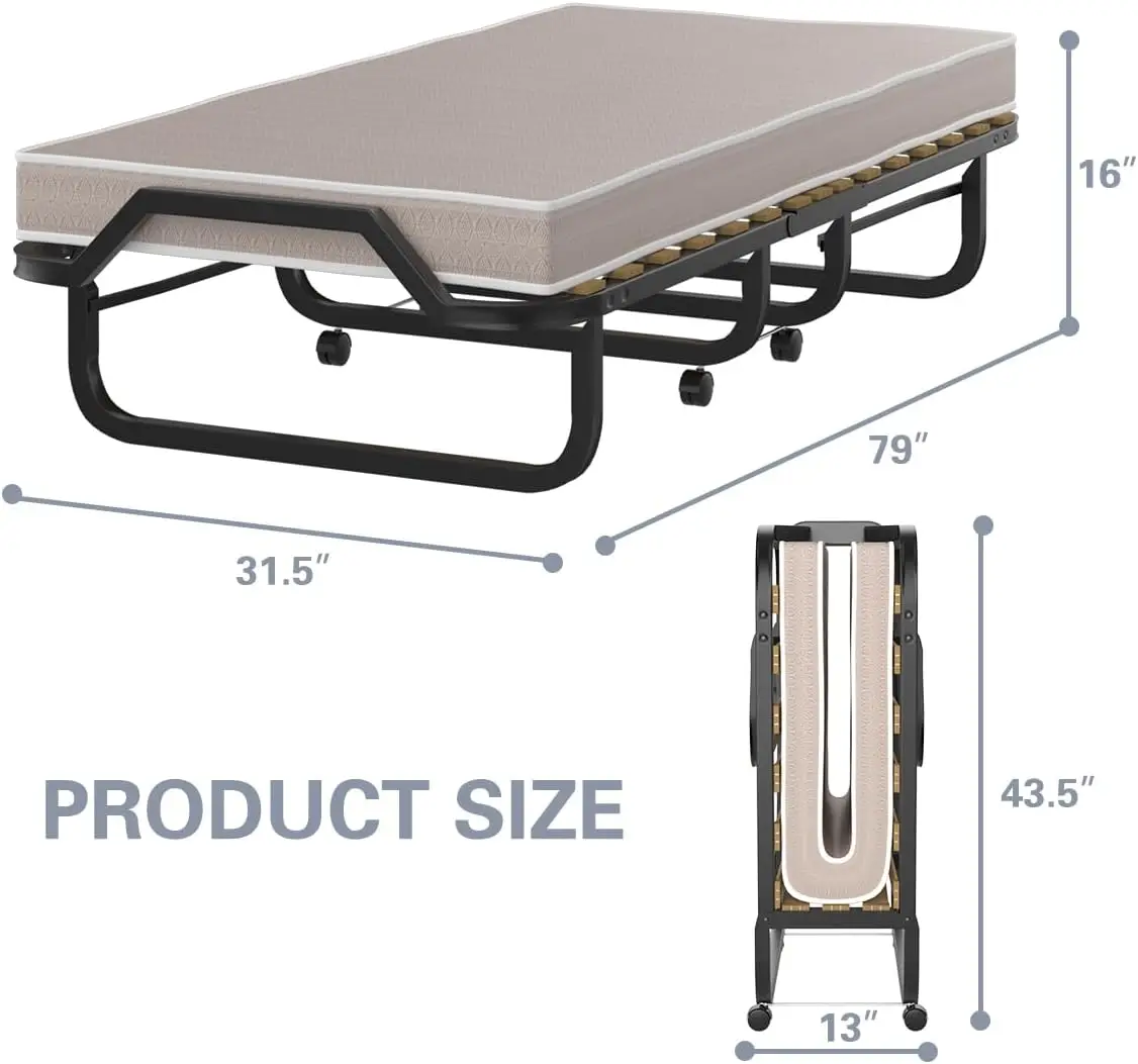 Lit pliant pliant avec matelas en mousse à mémoire de forme pour adultes, lit d'invité portable pliable, cadre en métal robuste, 4 po