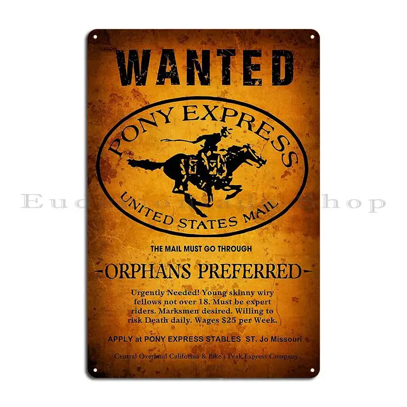 Wanted Pony Express Riders 1860 Metal Sign Designing Mural Cinema Cinema Home Tin Sign Poster