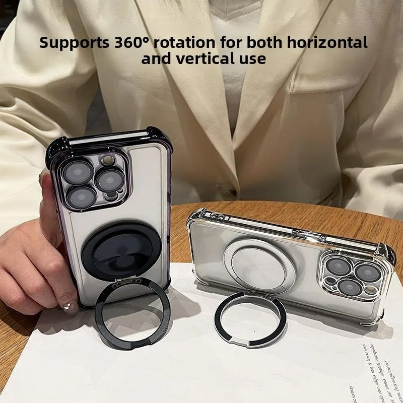 حافظة شفافة بحافة مطلية بأربعة زوايا لهاتف OPPO Reno 15 Pro Max 14 13 FS/F A6/A5 Pro A5X A3X A40 A40M 4G/5G غطاء حامل دوران