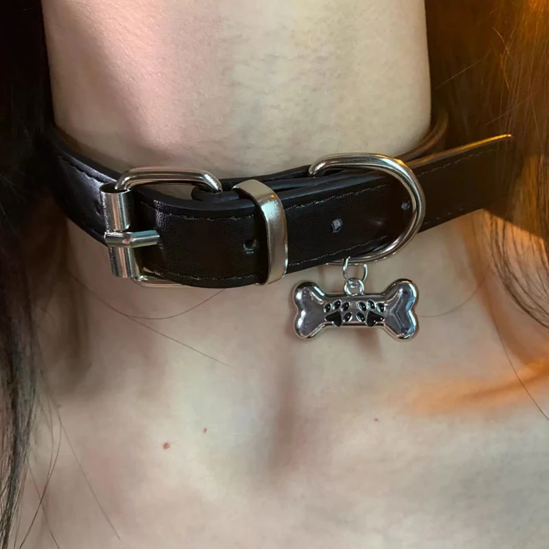 2026 Black choker collar female drawstring necklace subculture necklace couple male punk collarbone chain y2k