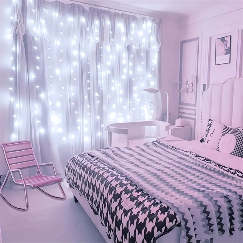 USB Plug LED Curtain String Lights 8 Modes with Remote Control Christmas Lights Bay Window Garland New Year Wedding Garden Decor