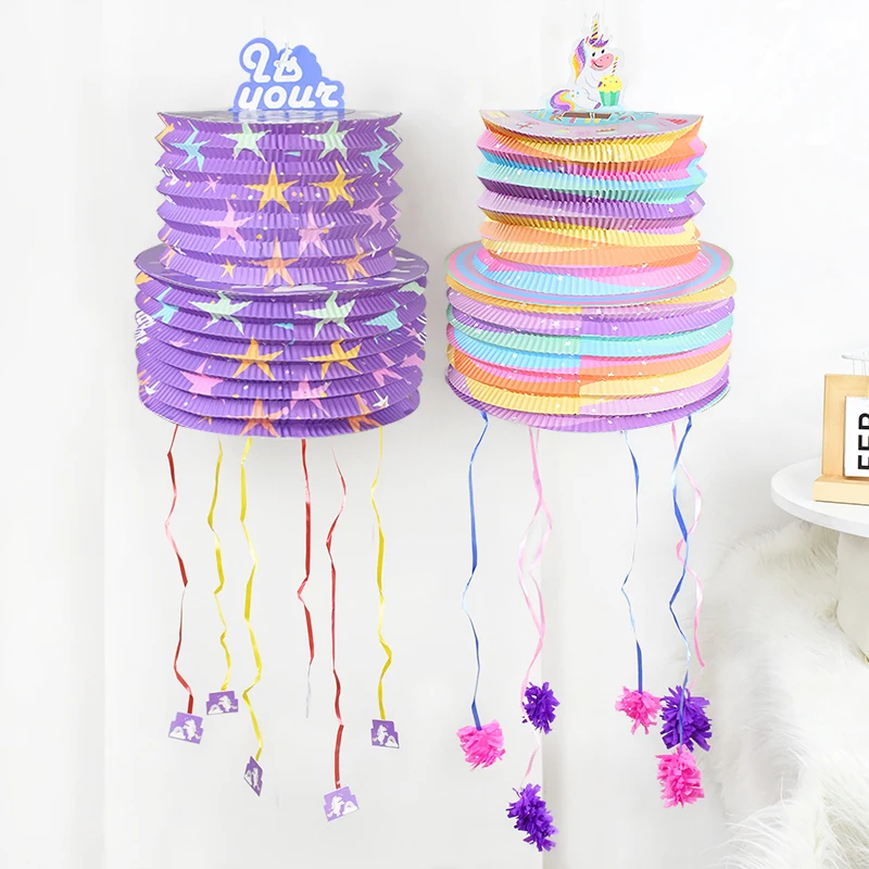 

1set Pinata Gift Box Cartoon Unicorn Star Lanterns Candy Box Baby Shower Decor Kids Birthday Party Favor Wire String Photo Prop