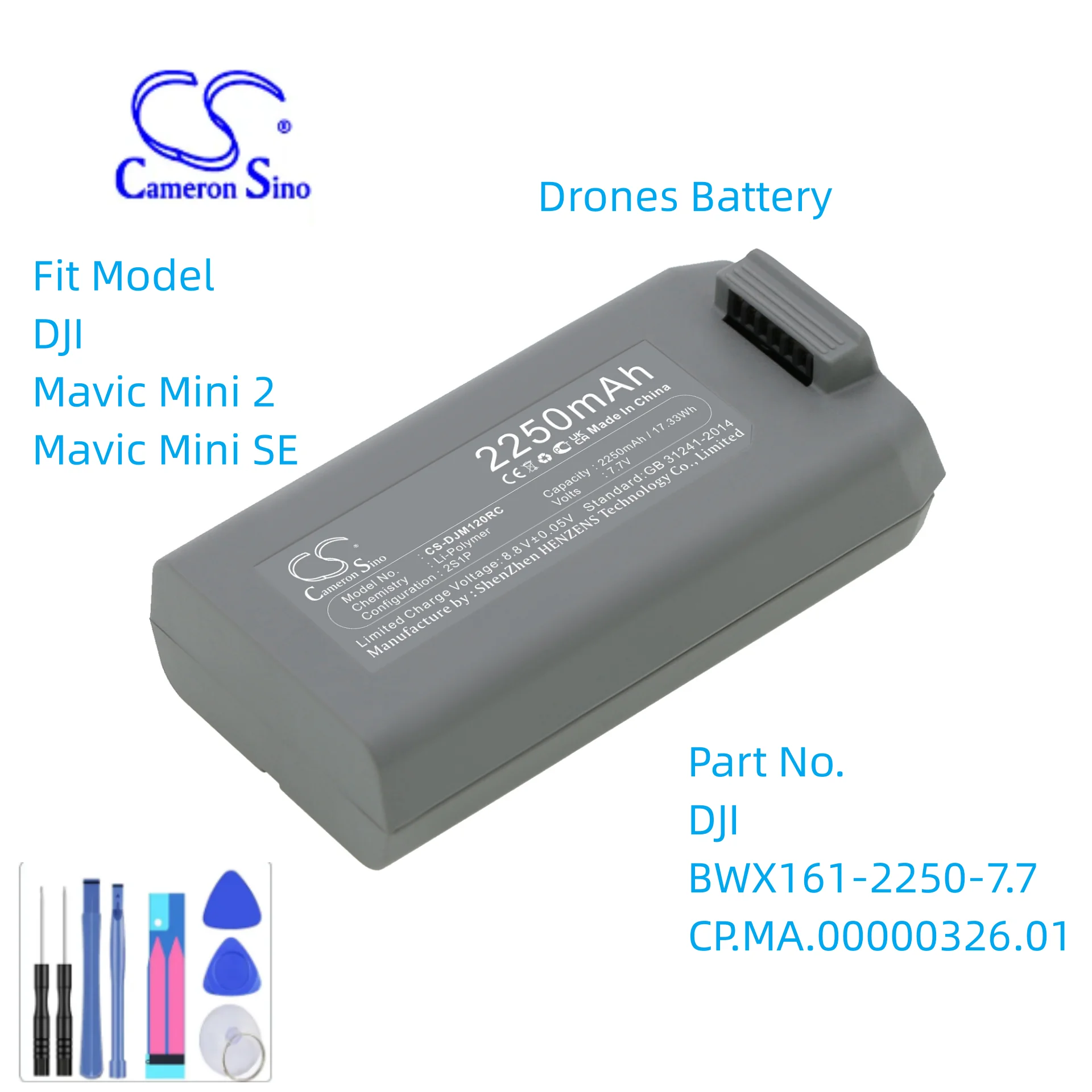 Drones Battery For DJI Mavic Mini 2 SE BWX161-2250-7.7  CP.MA.00000326.01 Capacity 2250mAh / 17.33Wh Color Grey Volts  7.70V