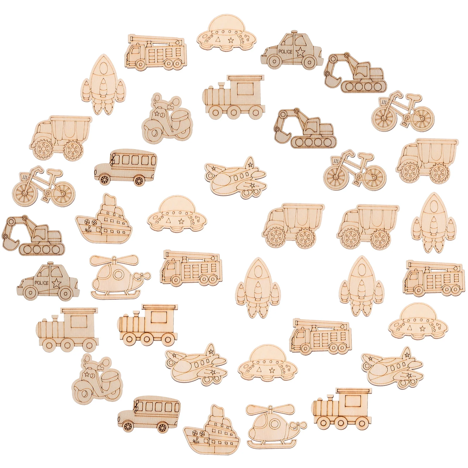 50 Pcs Aircraft Wood Chips Hand Shape Cutouts Cartoon Excavator Crafts Wooden Tags Gift