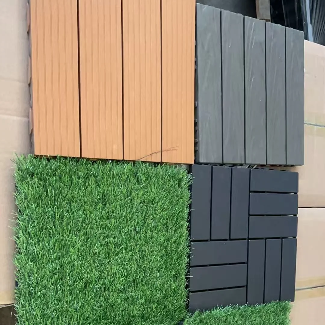Interlocking WPC Deck Tiles Waterproof 30x30cm 3D Wood Grain Flooring for Patio Garden Renovation