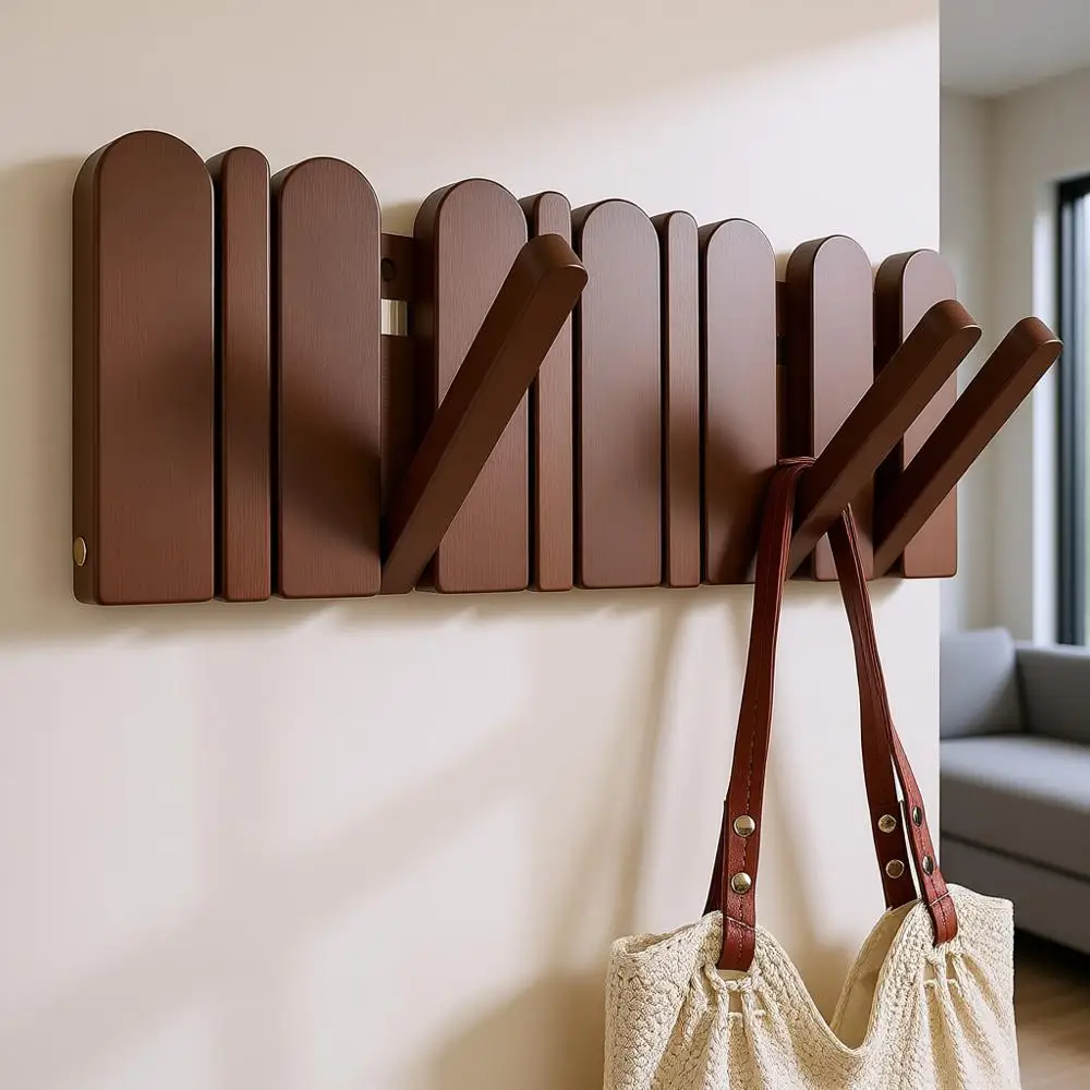 

Sturdy Wooden 6-Hook Wall-Mounted Rack for Entryways, Hallways, and Small Spaces