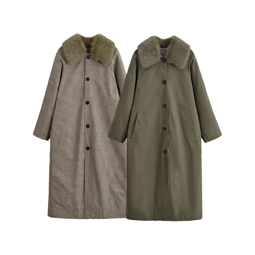 

Осенне-зимняя новая женская одежда, модная двусторонняя длинная ветровка с меховым воротником