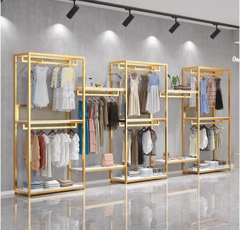 Clothing store display rack, men\'s and women\'s clothing store shelves, adjustable clothing rack, wall hanging clothes rack