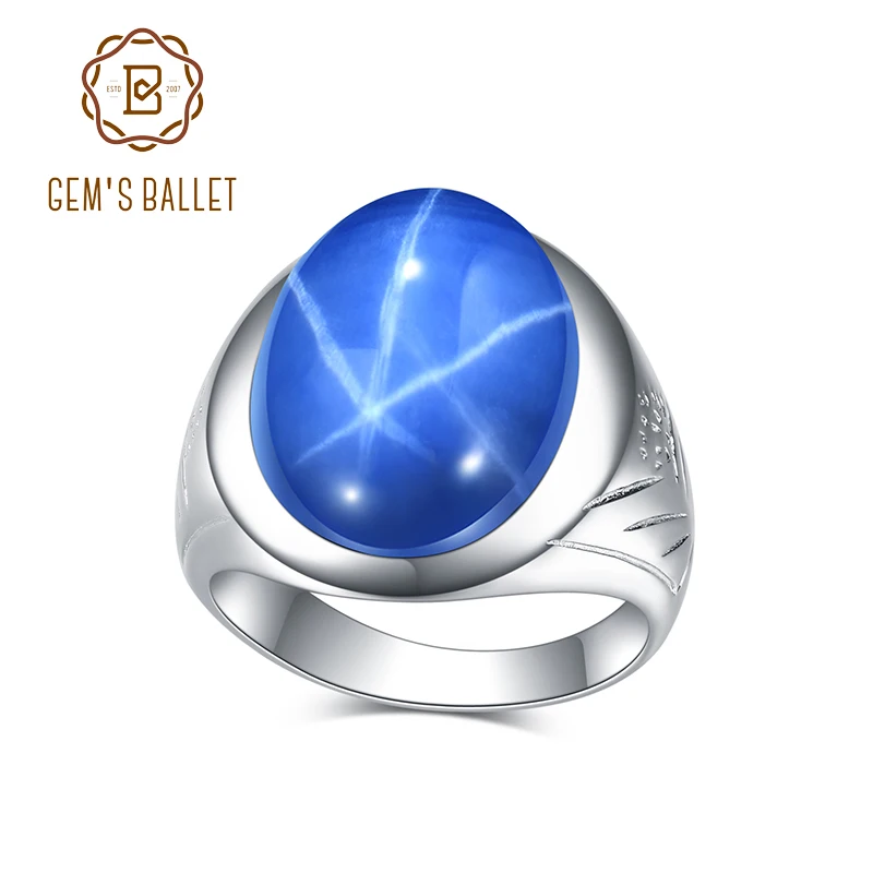 

GEM'S BALLET Stunning Blue Lindy Handmade Ring OV 12x16mm Lab Blue Lindy Star Sapphire Rings in 925 Sterling Silver Gift For Her