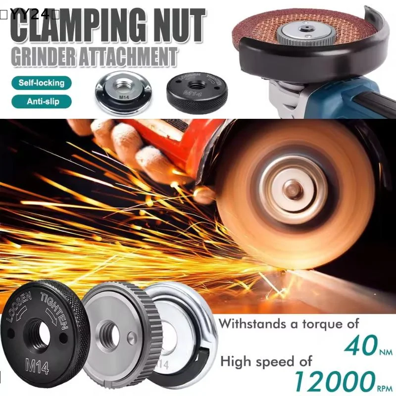 〔YY24〕M14 Thread Angle Grinder Self-locking Pressing Plate Black Quick Release Flange Nut Clamping Power Chuck Tools Parts 1PC