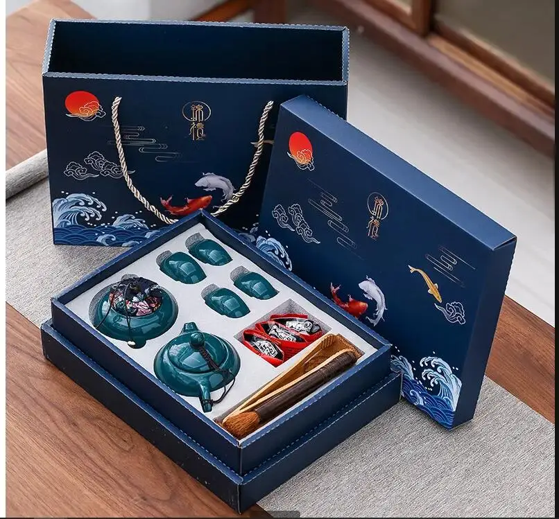 Chinese Tea Ceremony Ceramic Set One Pot Four Cups with Cans Car Portable Kung Fu Gift Boxed for Friends