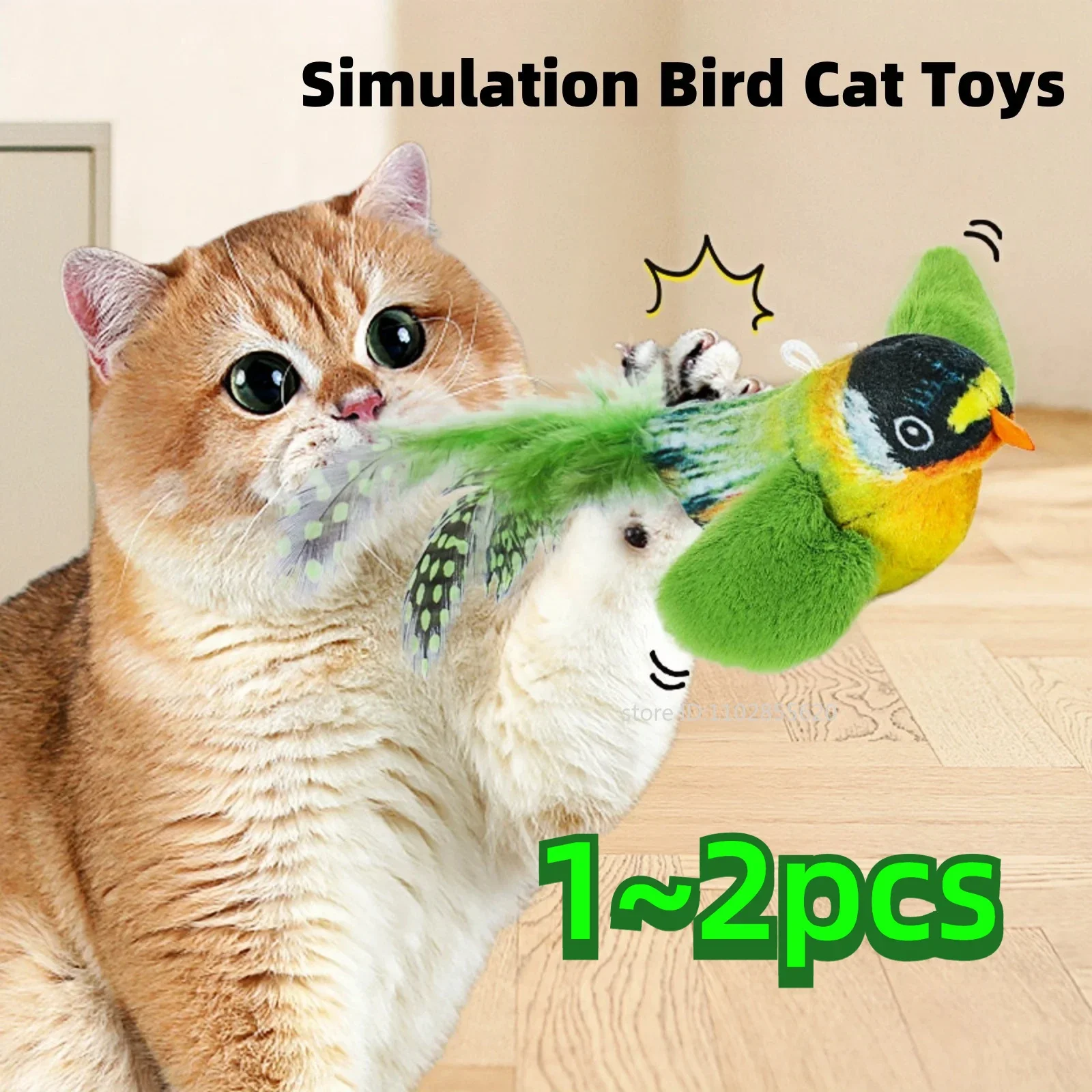 1~2PCS Interactive Cat Toy Imitated Chirping Bird Cats Dogs Robin Sparrow Catnip Plush imitate Bird Sound Pet Dog Toy