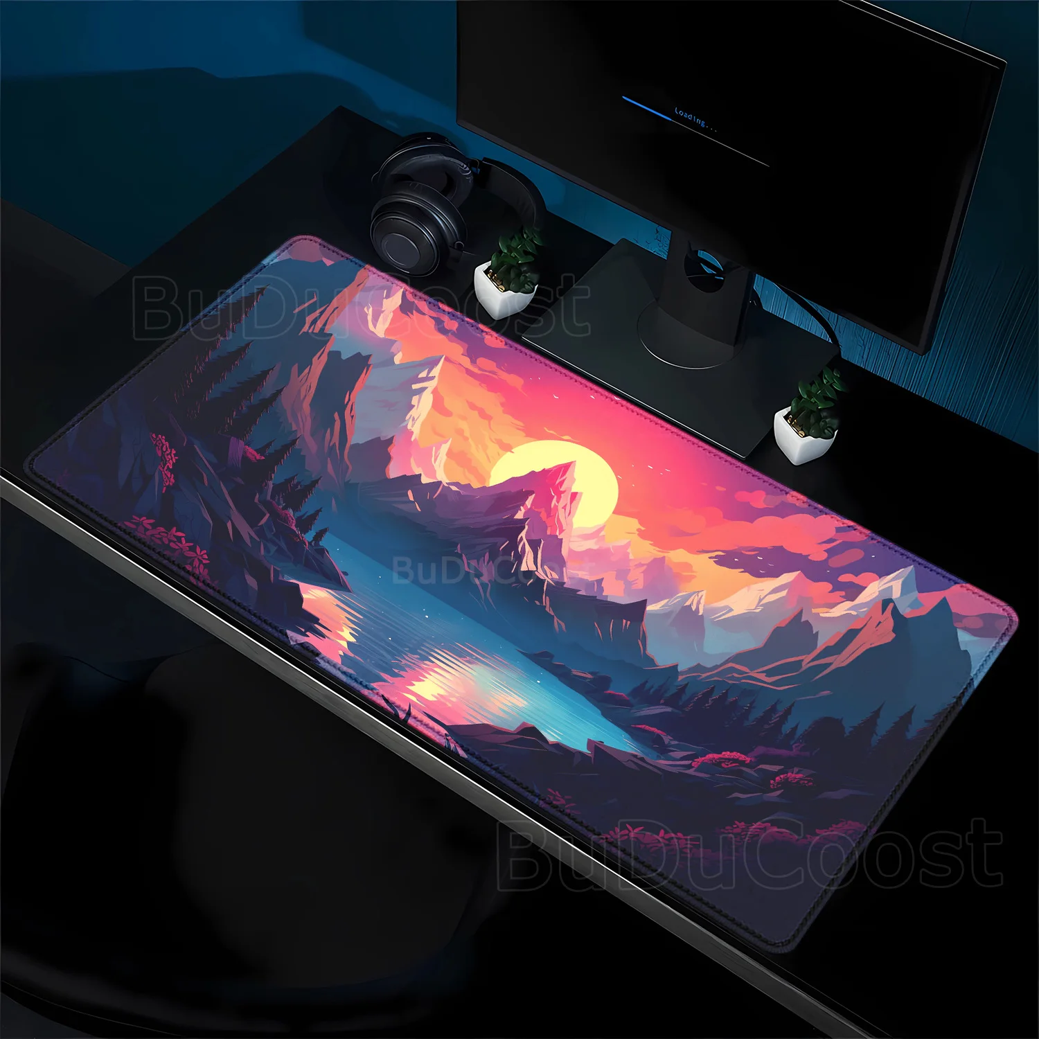landscape mountain sunset cartoon Rubber Mouse Pad HD Printing scenery Mousepad XXL keyboard Computer overlock 400x900mm DeskMat