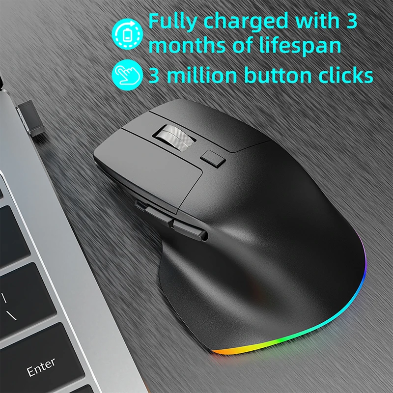 

Bluetooth Compatible Mouse, RGB Wireless Dual Device Mouse Backlight Rechargeable Mouse for Laptop, iPad, MacBook, Tablet, PC