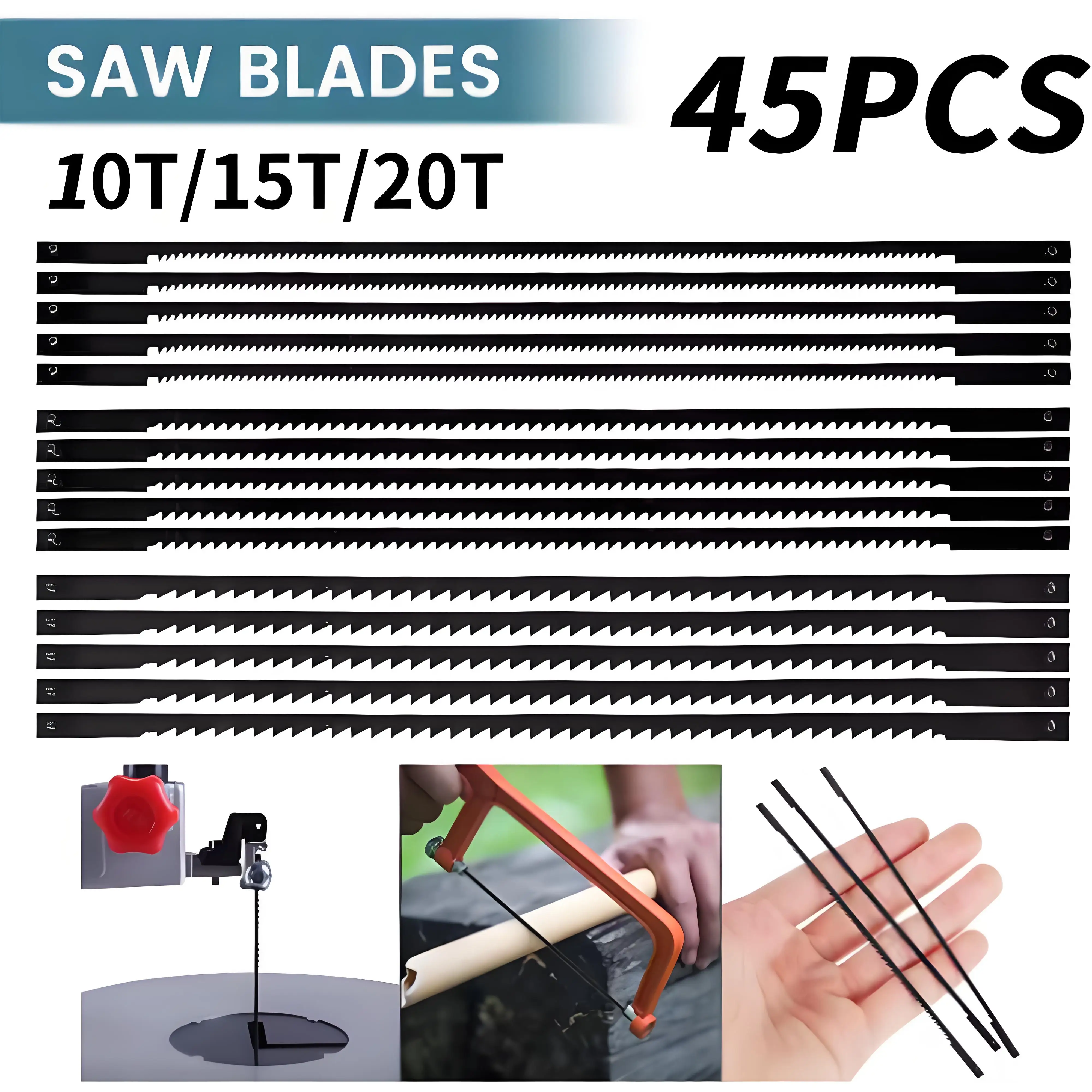 

45 шт. полотна для прокрутки, конец штифта, 10/15/20TPI, углеродистая сталь, оцинкованные спиральные пилы для копирования, пилы для резки дерева, пластика, пенопласта, металла