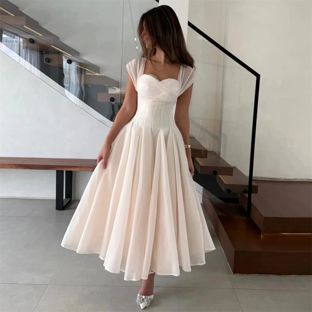 

ROYET Square Neck Short Sleeve Pleat Classic Evening Dress Simple Classic Ankle Length Formal Prom Gown Customized New 2025