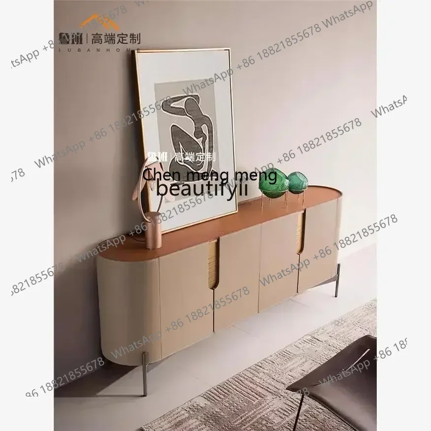 

Q178 CC Italian minimalist solid wood dining side cabinet saddle leather four-door locker high-end furniture53