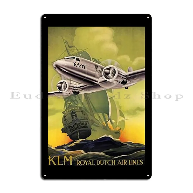 Klm Dutch Air Lines Flying Dutchman Ship Arplane Metal Sign Cinema Designs Mural Cinema Cinema Tin Sign Poster